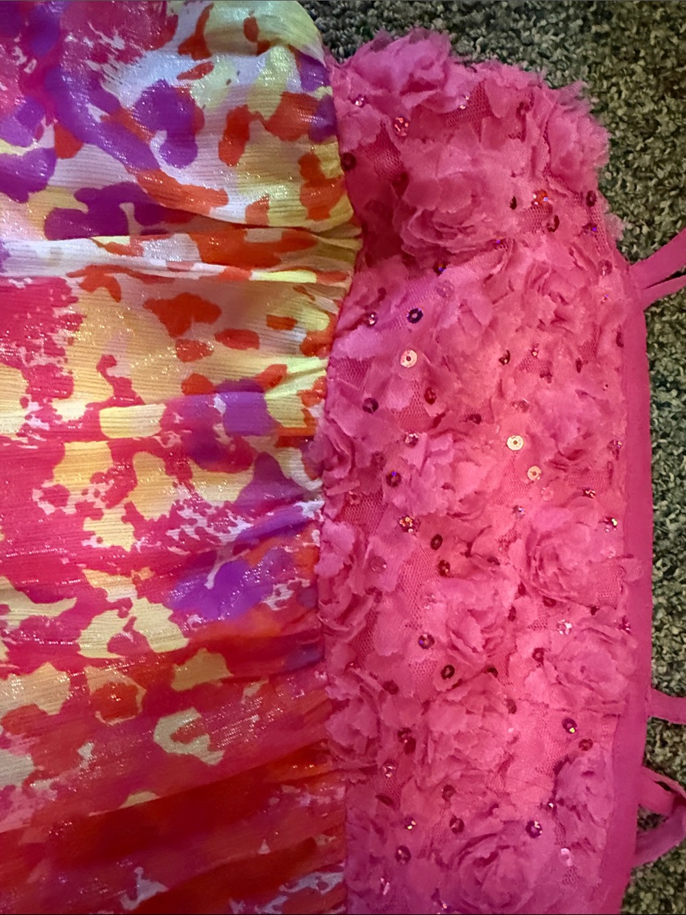 Justice Hot Pink Floral Ruffle Tank with Multicolor Print - Picture 2 of 5